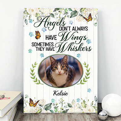 Alternative view of Personalized Photo Angels Don't Always Have Wings Sometimes They Have Whiskers Framed Canvas - Unframed Poster