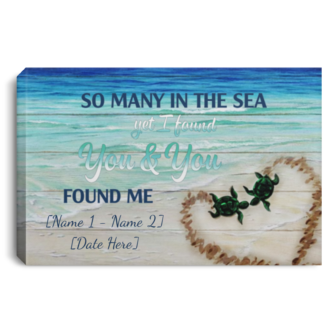 Personalized So Many In The Sea Yet I Found You And You Found Me Turtle Couple Customized Canvas Poster Decor, White, 0.75'' Framed Canvas