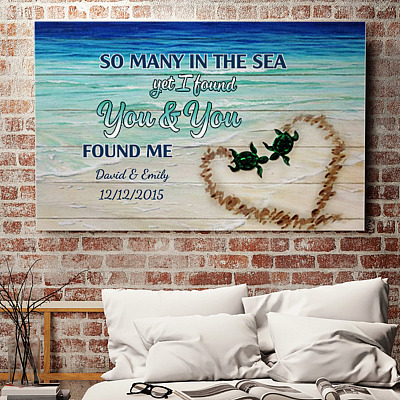 Alternative view of Personalized So Many In The Sea Yet I Found You And You Found Me Turtle Couple Customized Canvas Poster Decor