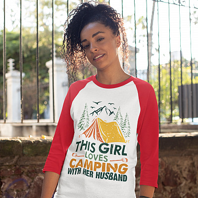 Alternative view of This Girl Loves Camping With Her Husband Camper Wife 3/4 Raglan Jersey Shirt Gift - Baseball Tee - Camper Gift