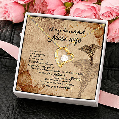 Alternative view of To My Beautiful Nurse Wife No Matter What Happens I Will Forever Always Be Yours Forever Love Heart Pendant Necklace