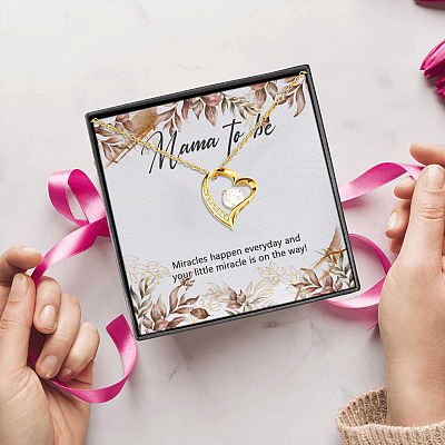 Mama To Be Miracles Happen Everyday And Your Little Miracle Is On The Way Forever Love Heart Pendant Necklace