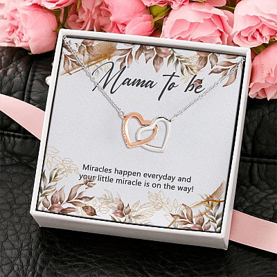 Alternative view of Mama To Be Miracles Happen Everyday And Your Little Miracle Is On The Way Interlocking Hearts Pendant Necklace