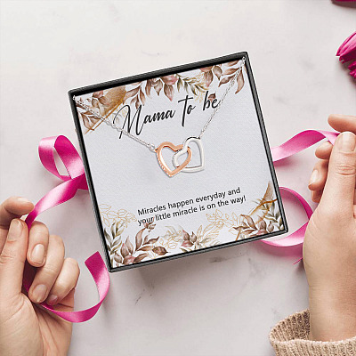 Mama To Be Miracles Happen Everyday And Your Little Miracle Is On The Way Interlocking Hearts Pendant Necklace