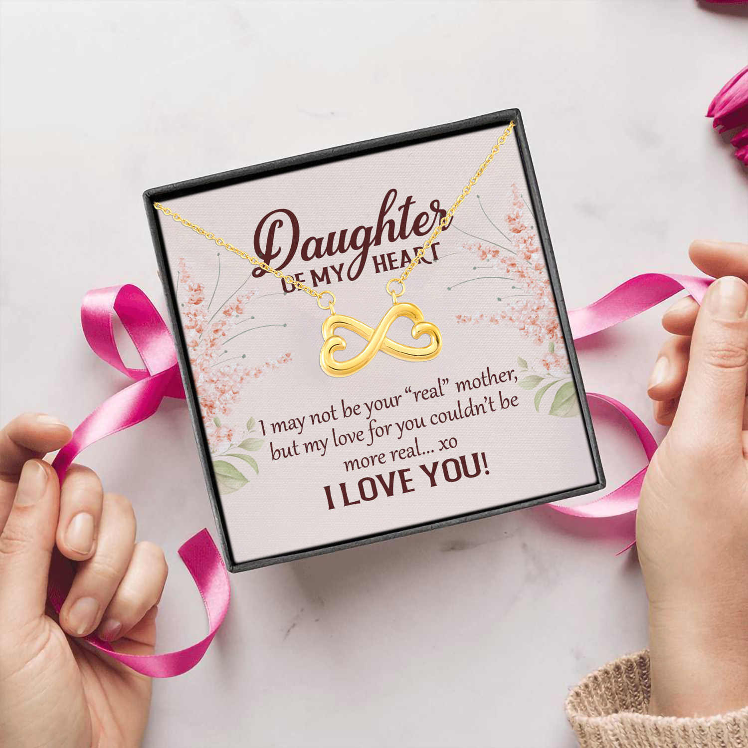 8Th. Not Be Your Real Mom(3) Infinity Heart Necklace (Gold) 5