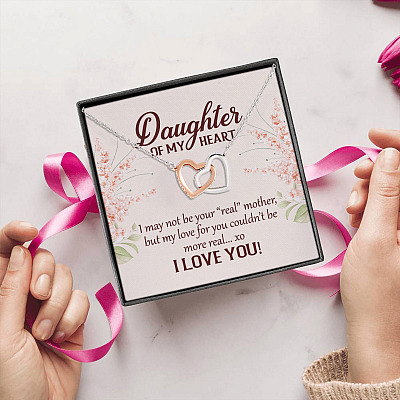 Daughter Of My Heart I May Not Be Your Real Mother I Love You Interlocking Hearts Pendant Necklace