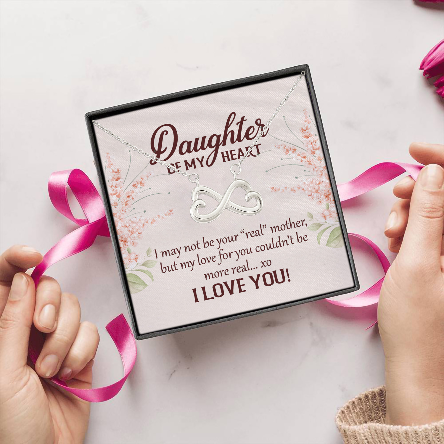 8Th. Not Be Your Real Mom(3) Infinity Heart Necklace (Silver) 5