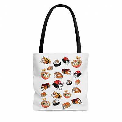 Sushi Corgi Japanese Food Funny All Over Print Tote Bag - Shoulder Bag - Reusable Grocery Shopping Bag