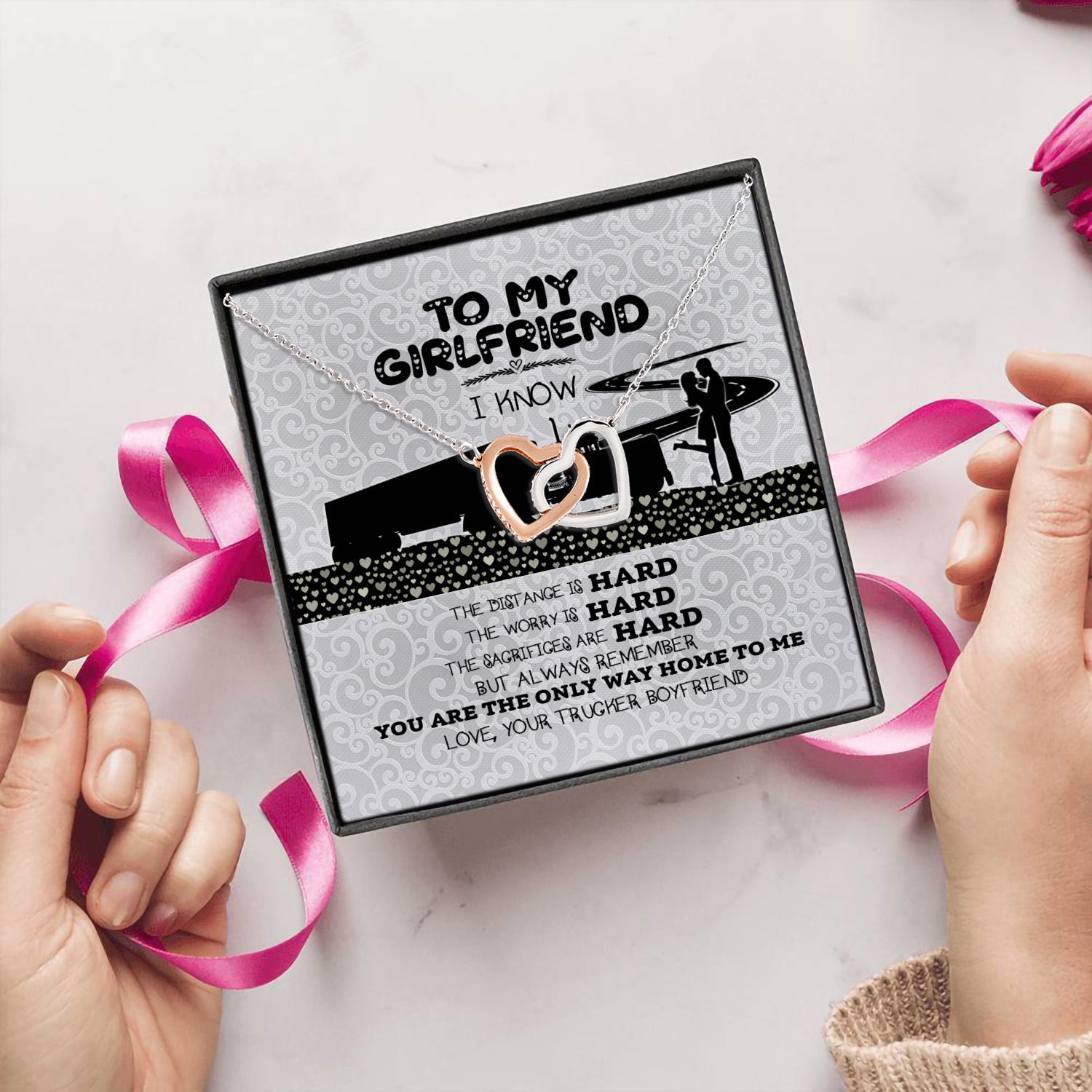 2KT. To My Girlfriend Trucker Interlocking Hearts Necklace 5