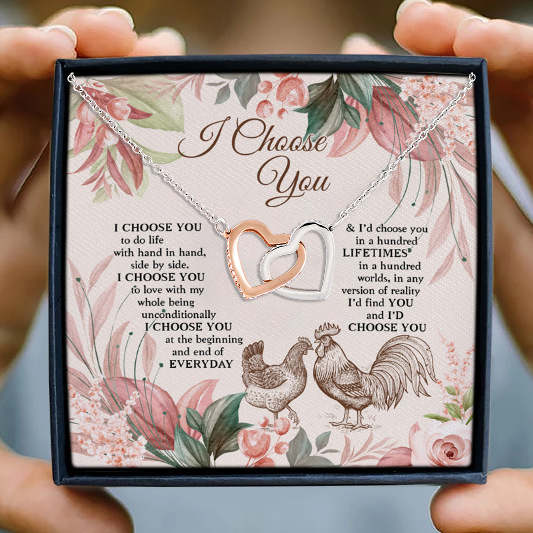 3KT. I Choose You Farming Chicken Couple (4) Interlocking Hearts Necklace 3