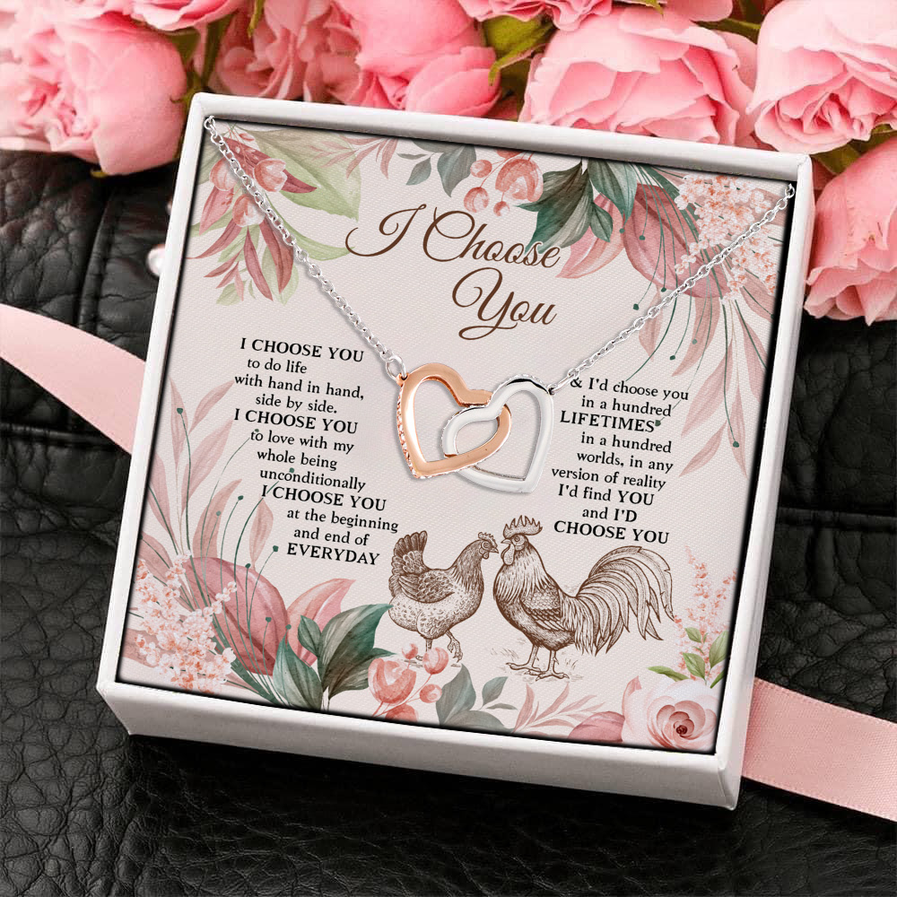 3KT. I Choose You Farming Chicken Couple (4) Interlocking Hearts Necklace 4