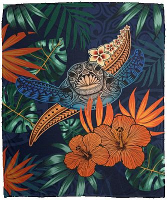 Turtle Hawaii Fleece Blanket, White, Cozy Plush Fleece Blanket - 50x60