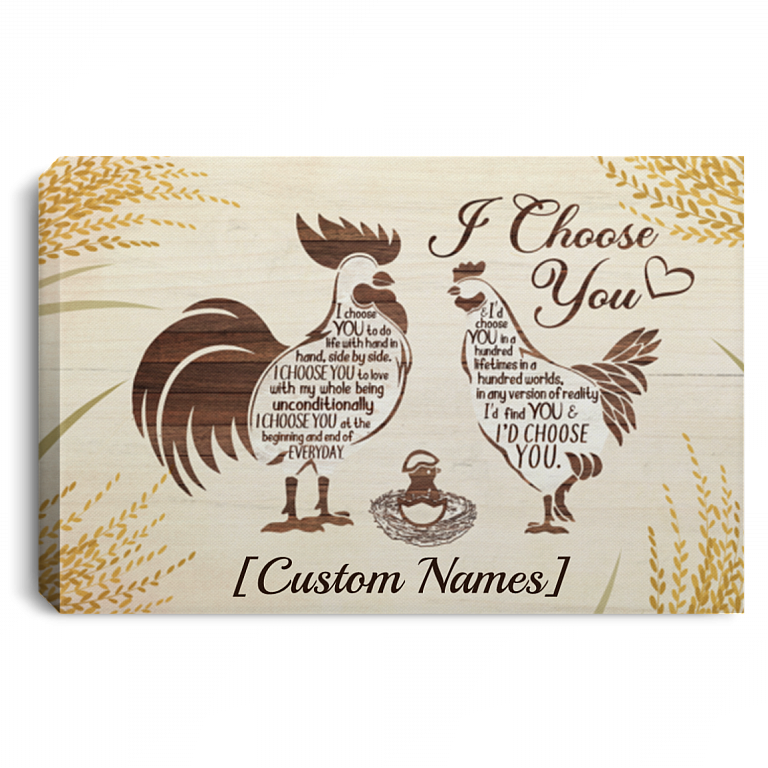 Personalized I Choose You to Do Life with Hand in Hand Side by Side Chicken Couple Framed Canvas - Unframed Poster, White, 0.75'' Framed Canvas