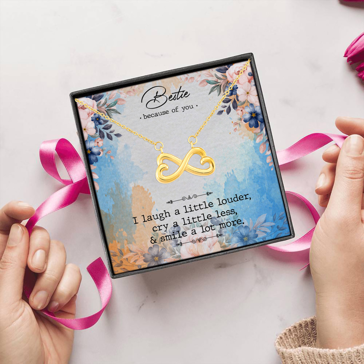 6MH. Because Of Bestie Infinity Heart Necklace (Gold) 5