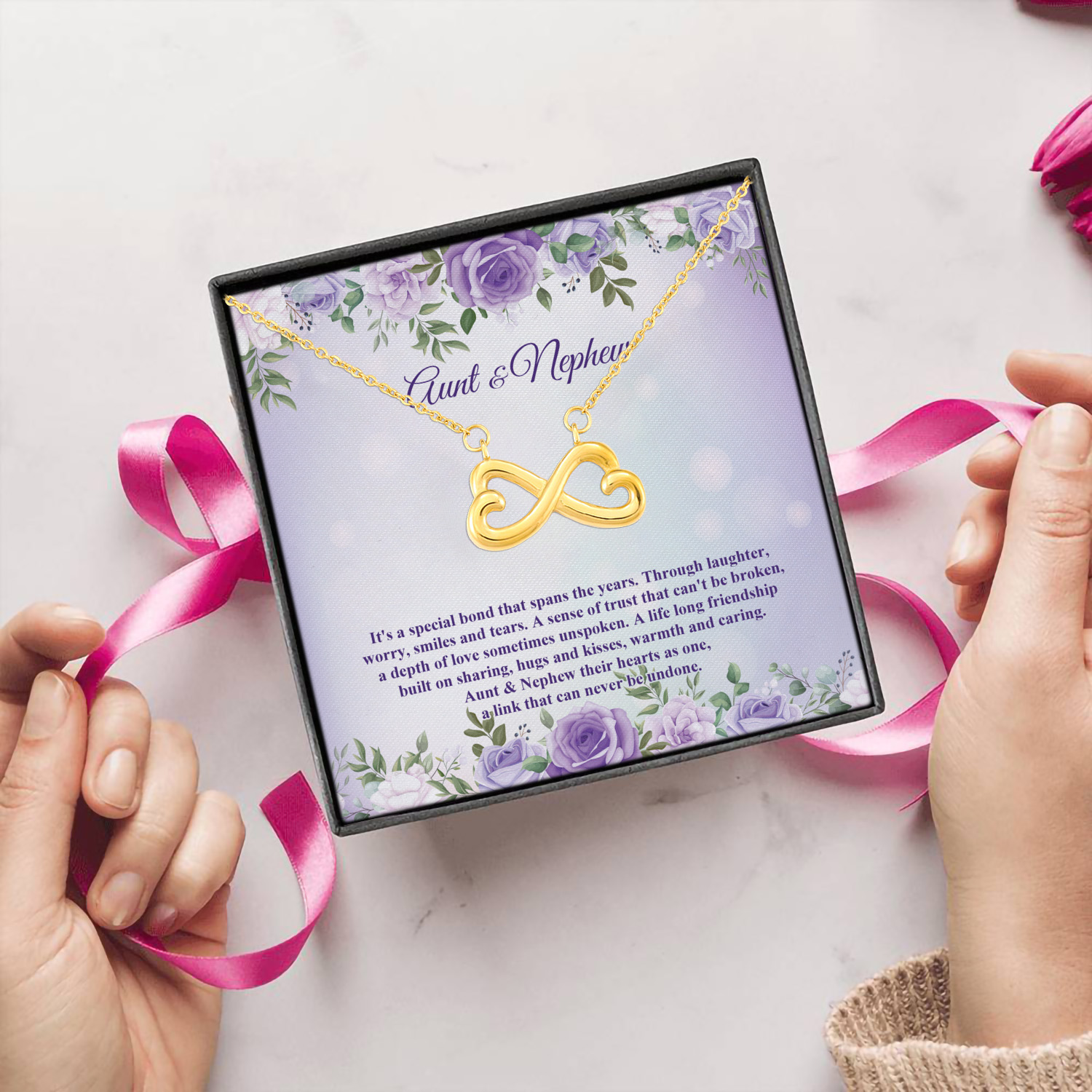 5MH. Auntie Nephew (3) Infinity Heart Necklace (Gold) 5