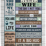 Personalized Husband to My Wife Blanket, White, Cozy Plush Fleece Blanket - 50x60