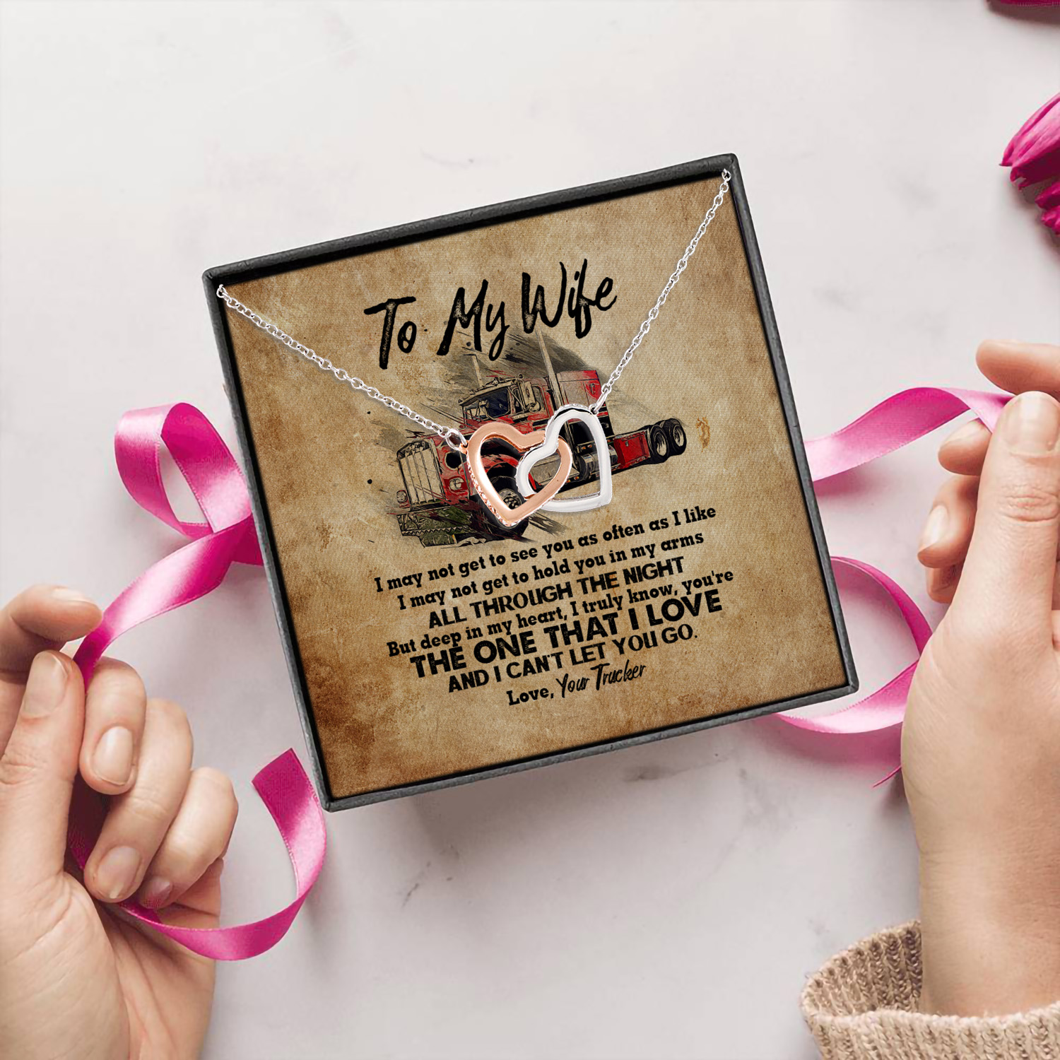 3KT. To My Wife Your Trucker Interlocking Hearts Necklace 5