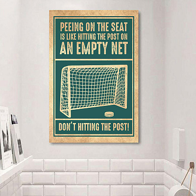 Alternative view of Peeing On The Seat Is Like Hitting The Post On An Empty Net Framed Canvas - Unframed Poster - Funny Toilet Decor