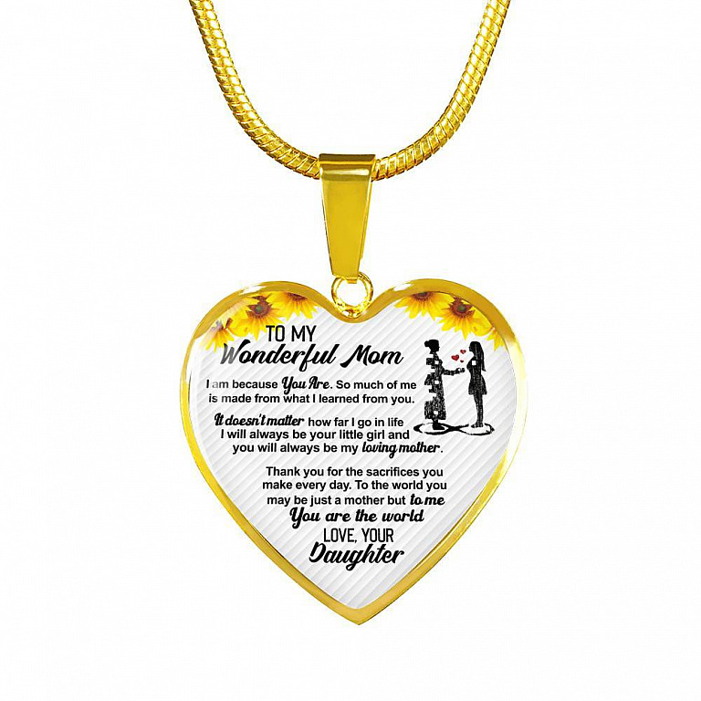 From Daughter To My Wonderful Mom I Am Because You Are So Much Of Me Sunflower Luxury Heart Pendant Necklace - Heart Luxury Necklace (Gold Plated)