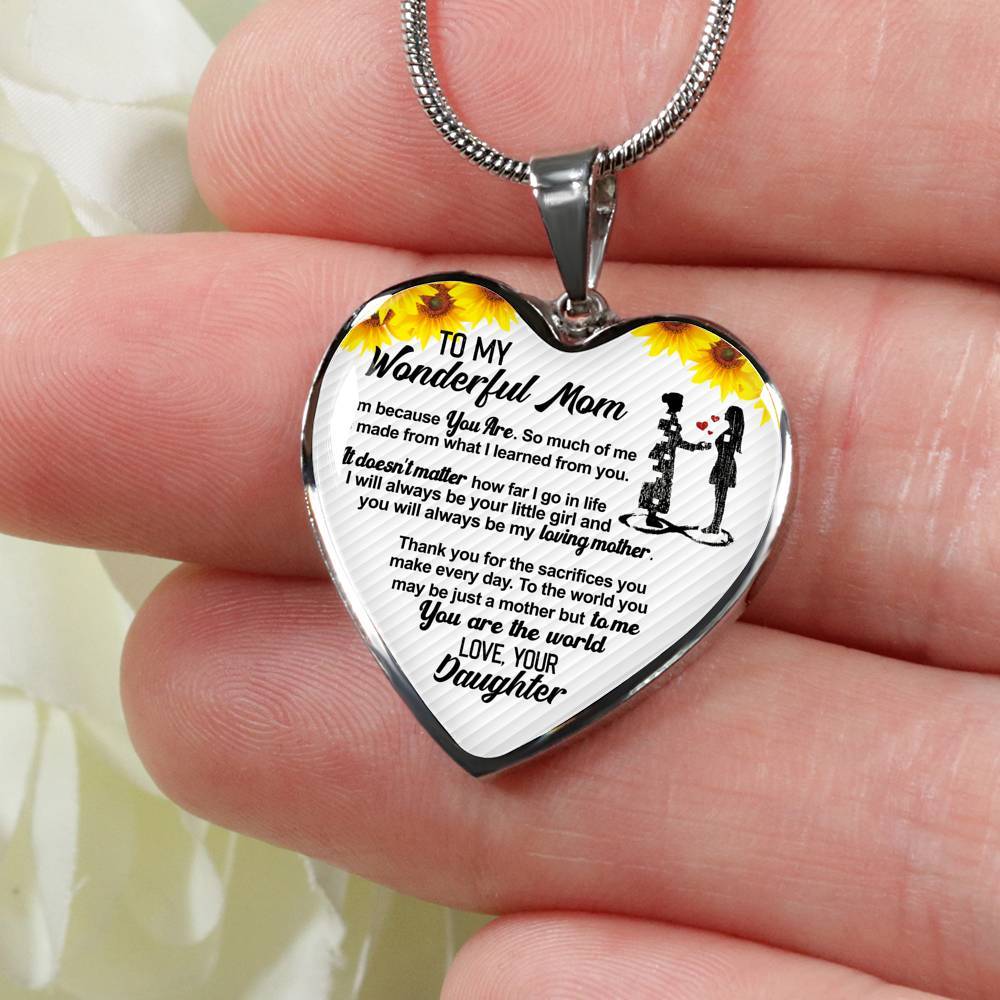From Daughter To My Wonderful Mom I Am Because You Are So Much Of Me Sunflower Luxury Heart Pendant Necklace - Heart Luxury Necklace (Silver) From son To My Wonderful Mom I Am Because You Are So Much Of Me Sunflower Luxury Heart Pendant Necklace - Heart Luxury Necklace (Silver)