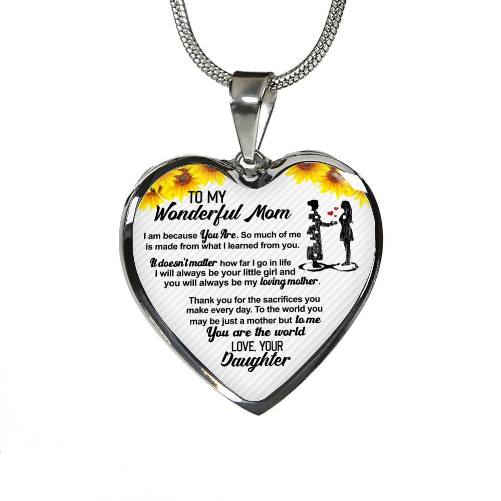 From Daughter To My Wonderful Mom I Am Because You Are So Much Of Me Sunflower Luxury Heart Pendant Necklace - Heart Luxury Necklace (Silver) From Daughter To My Wonderful Mom I Am Because You Are So Much Of Me Sunflower Luxury Heart Pendant Necklace - Heart Luxury Necklace (Silver)