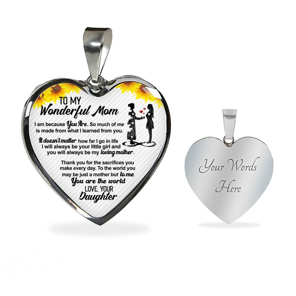 From Daughter To My Wonderful Mom I Am Because You Are So Much Of Me Sunflower Luxury Heart Pendant Necklace - Heart Luxury Necklace (Silver) From Daughter To My Wonderful Mom I Am Because You Are So Much Of Me Sunflower Luxury Heart Pendant Necklace - Heart Luxury Necklace (Silver)