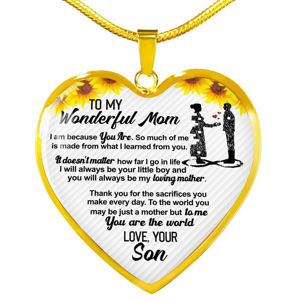 From Son To My Wonderful Mom I Am Because You Are So Much Of Me Sunflower Luxury Heart Pendant Necklace - Heart Luxury Necklace (Gold Plated) From Son To My Wonderful Mom I Am Because You Are So Much Of Me Sunflower Luxury Heart Pendant Necklace - Heart Luxury Necklace (Gold Plated)
