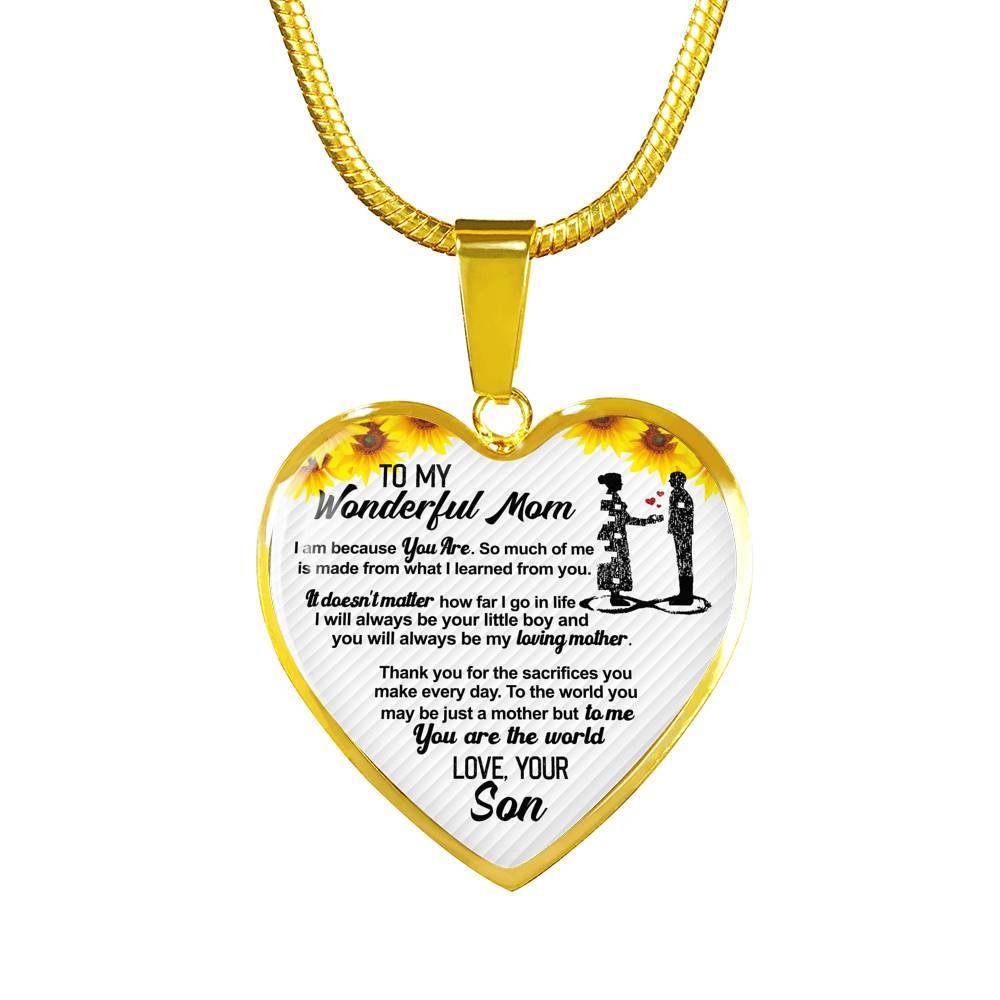 From Son To My Wonderful Mom I Am Because You Are So Much Of Me Sunflower Luxury Heart Pendant Necklace - Heart Luxury Necklace (Gold Plated) From Son To My Wonderful Mom I Am Because You Are So Much Of Me Sunflower Luxury Heart Pendant Necklace - Heart Luxury Necklace (Gold Plated)