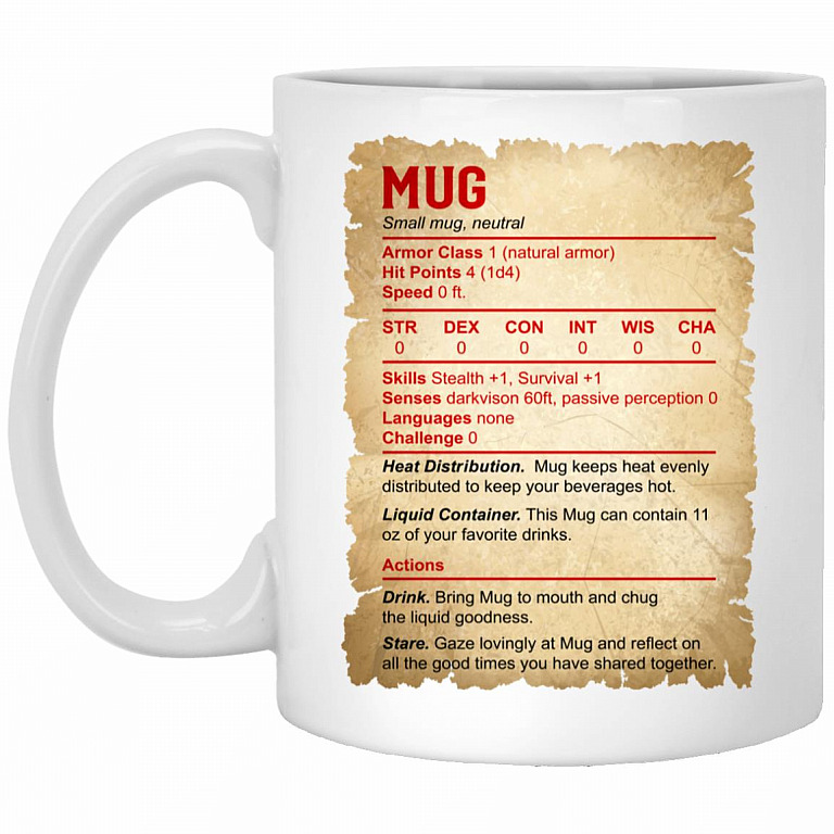 Characters Role Playing Stat Card Gift Mug, White, 11 oz. White Mug