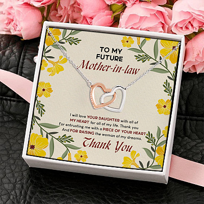 To My Future Mother In Law I Will Love Your Daughter With All Of My Heart Interlocking Hearts Pendant Necklace