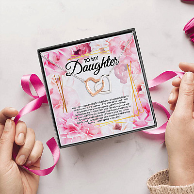 To My Daughter I Am Always There for You Always by Your side Interlocking Heart Pendant Necklace