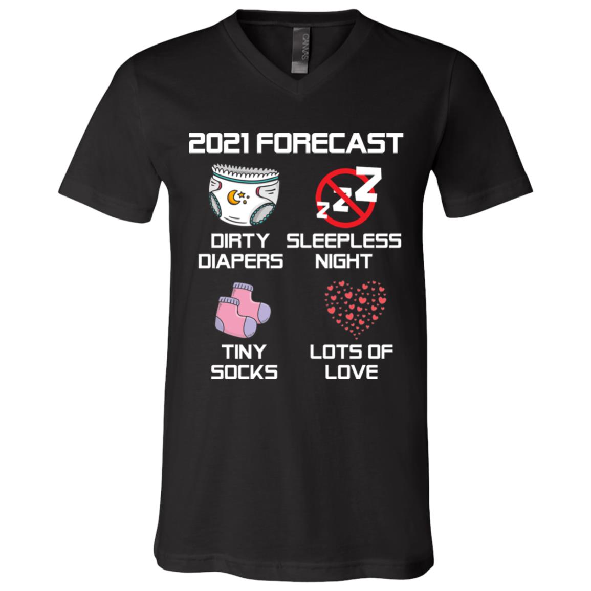 2021 Forecast Baby Announcement T-Shirt - V Neck, Black, V-Neck T-Shirt