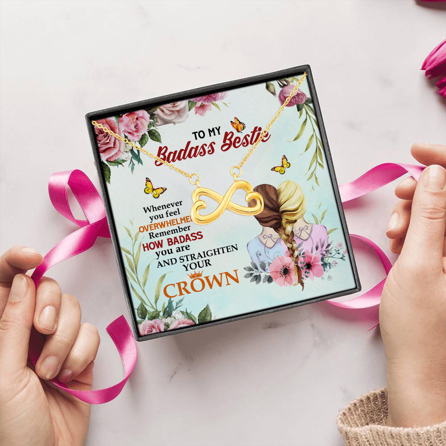 2P. Badass bestie (4) Infinity Heart Necklace (Gold) 5