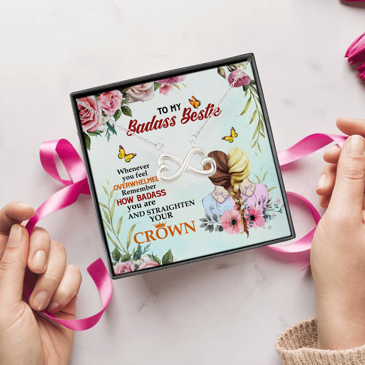 2P. Badass bestie (4) Infinity Heart Necklace (Silver) 5