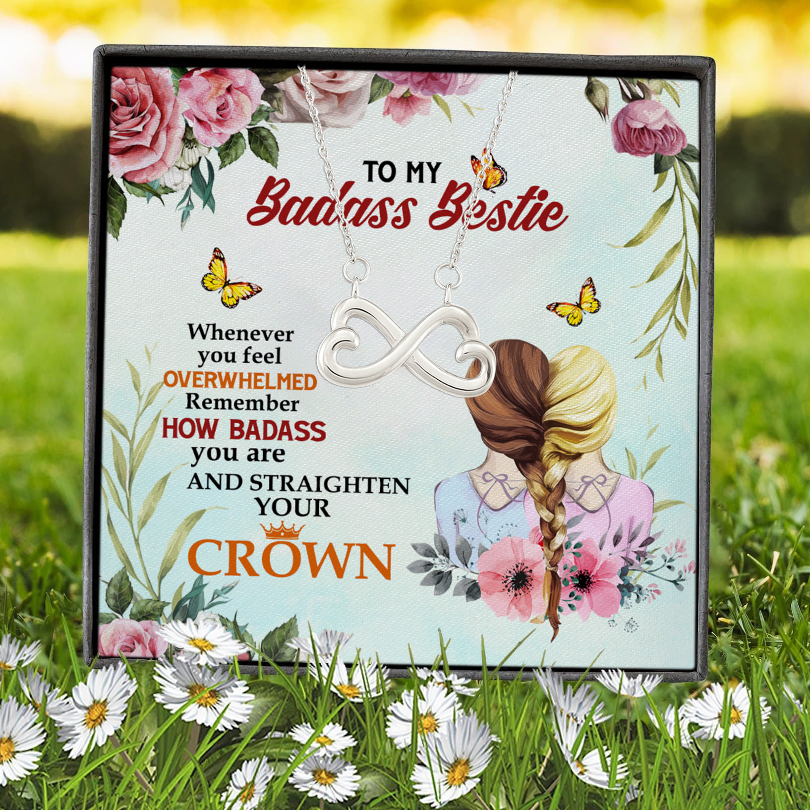 2P. Badass bestie (4) Infinity Heart Necklace (Silver) 7