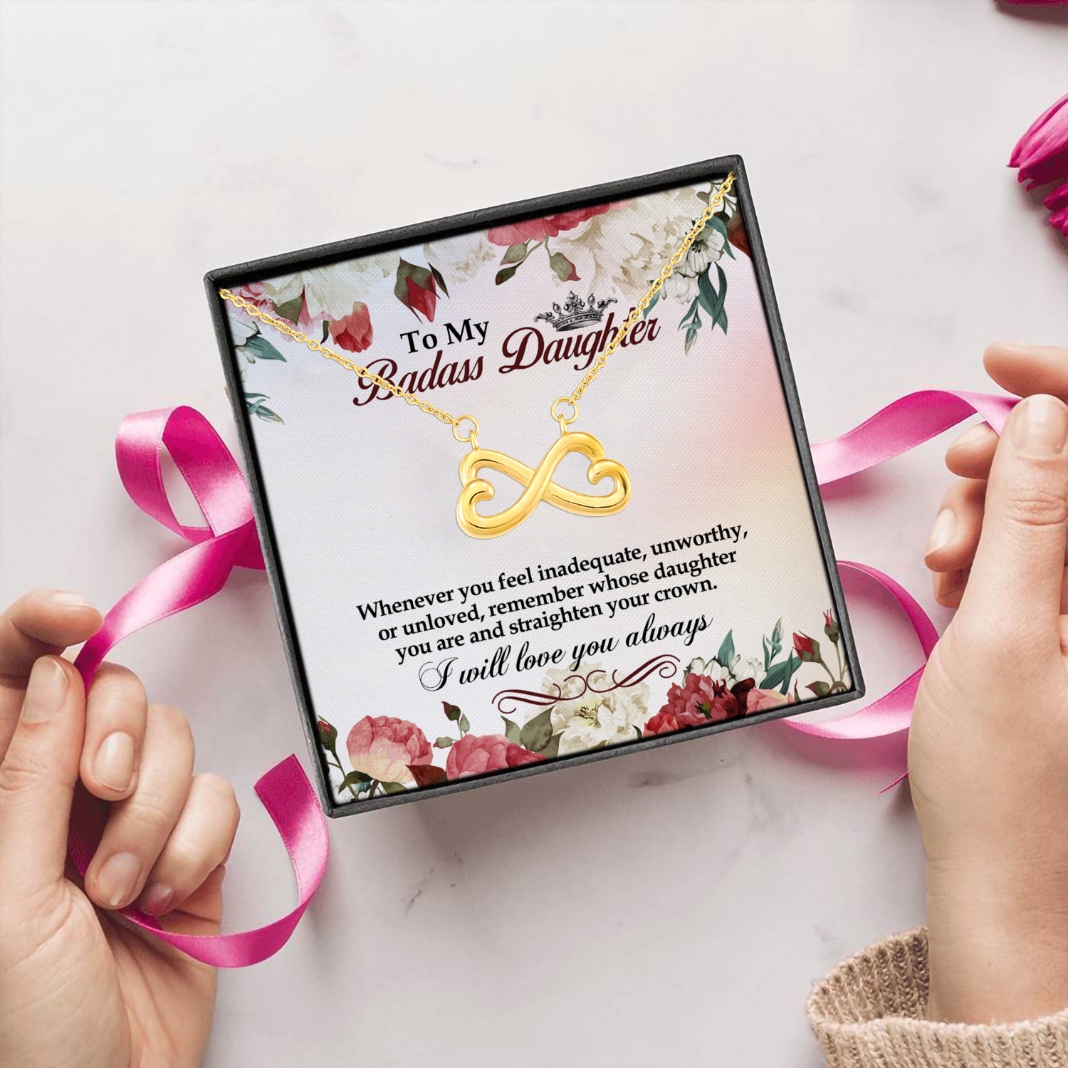 7P. Badass daughter(3) Infinity Heart Necklace (Gold) 5