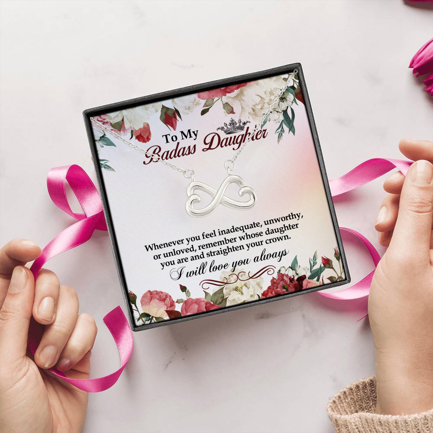 7P. Badass daughter(3) Infinity Heart Necklace (Silver) 5