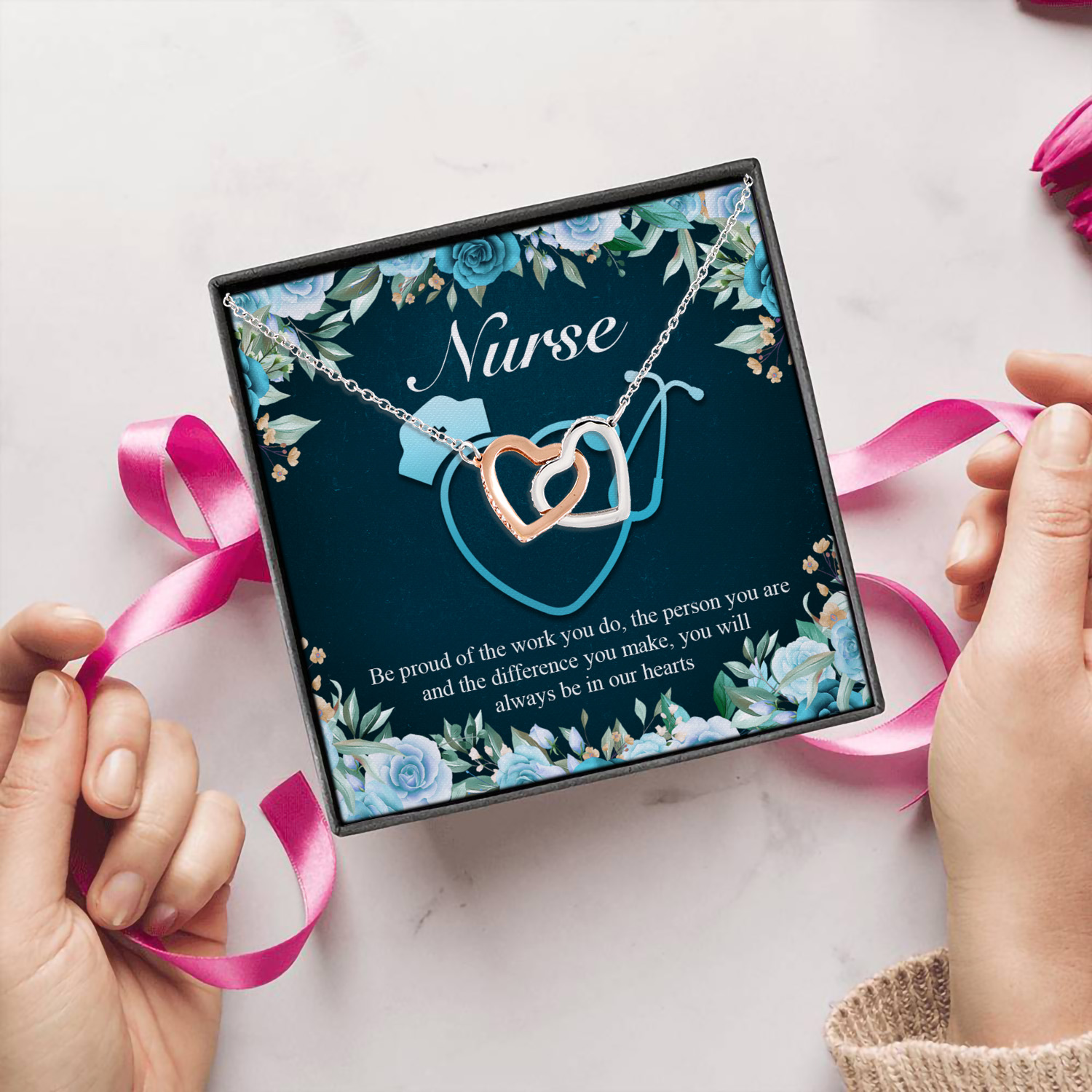 53 HG_ Nurse Gift Necklace (5) Interlocking Hearts Necklace 5