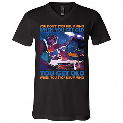 You Don't Stop Drumming, Black, V-Neck T-Shirt