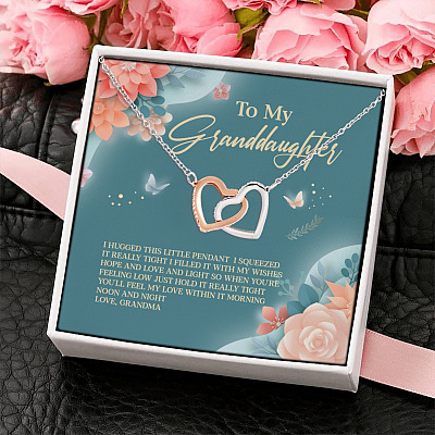 Grandma To My Granddaughter I Hugged This Little Pendant I Squeezed Interlocking Hearts Pendant Necklace