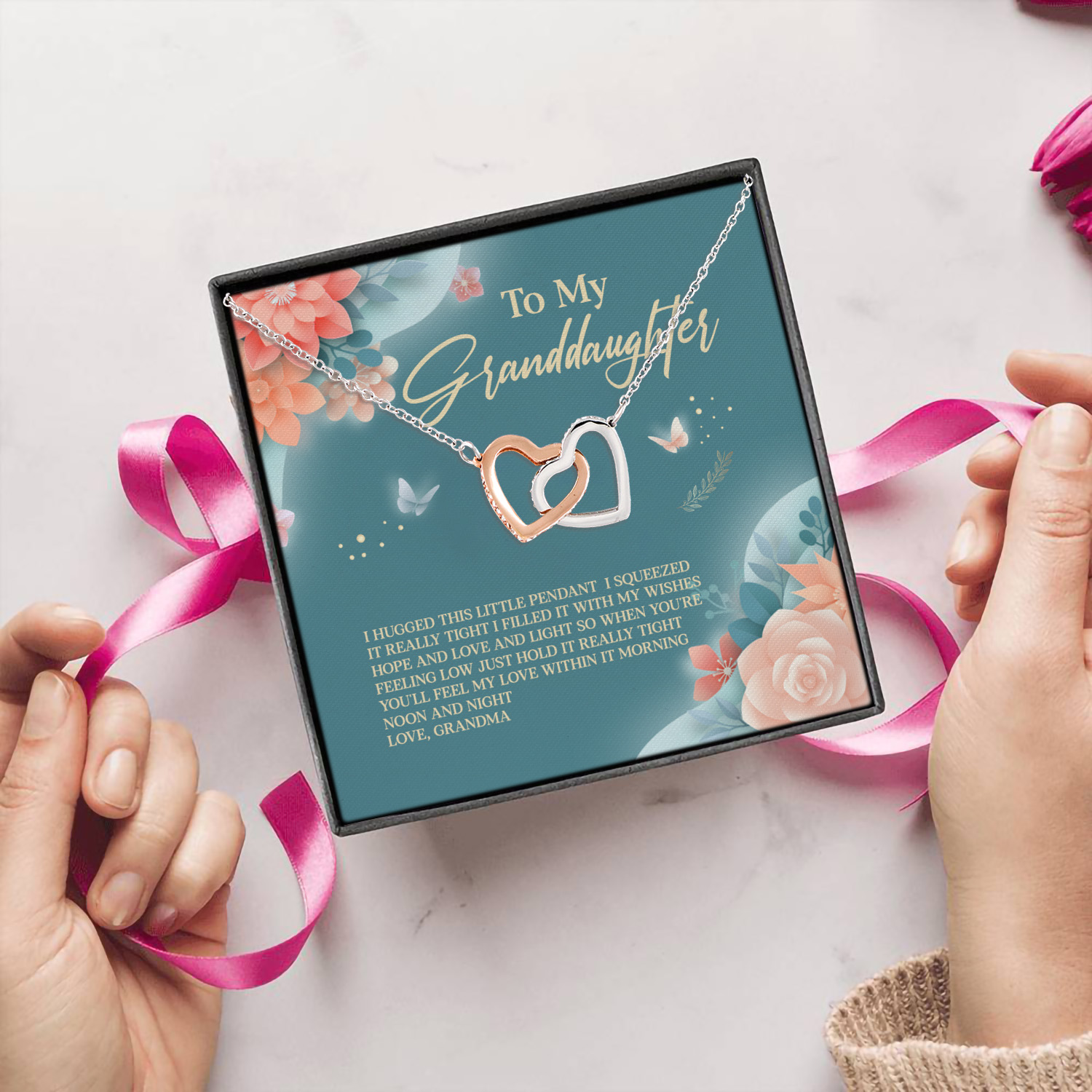 6O. To My Granddaughter Necklace grandma Interlocking Hearts Necklace 5