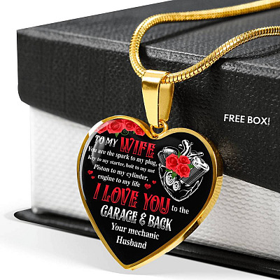 To My Wife You Are The Spark To My Plug Key To My Starter Bolt To My Nut Mechanic Husband Heart Pendant Necklace - Heart Luxury Necklace (Gold Plated)