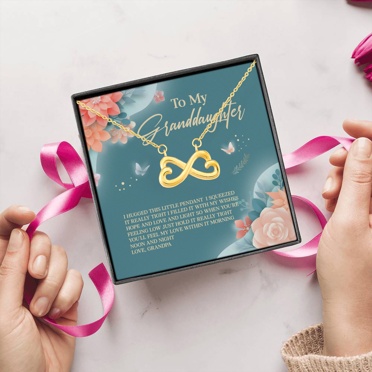 6O. To My Granddaughter Necklace grandpa Infinity Heart Necklace (Gold) 5