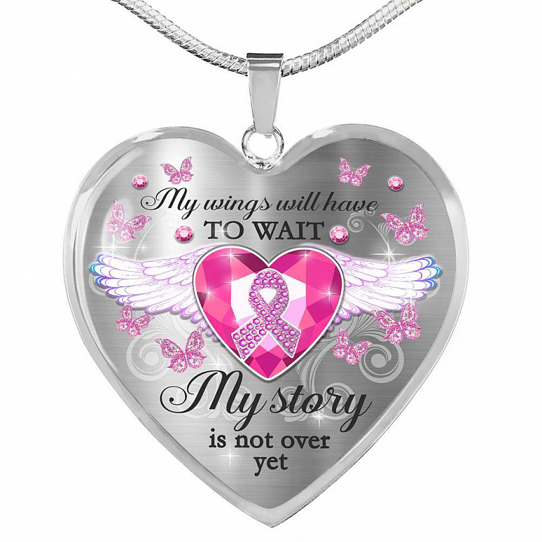 My Wings Will Have To Wait My Story Is Not Over Yet Breast Cancer Awareness Luxury Heart Pendant Necklace - Heart Luxury Necklace (Silver)