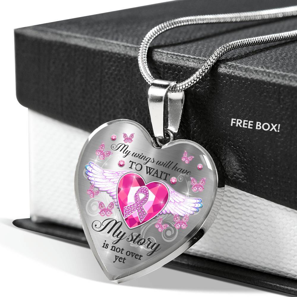 My Wings Will Have To Wait My Story Is Not Over Yet Breast Cancer Awareness Luxury Heart Pendant Necklace - Heart Luxury Necklace (Silver) My Wings Will Have To Wait My Story Is Not Over Yet Breast Cancer Awareness Luxury Heart Pendant Necklace - Heart Luxury Necklace (Silver)