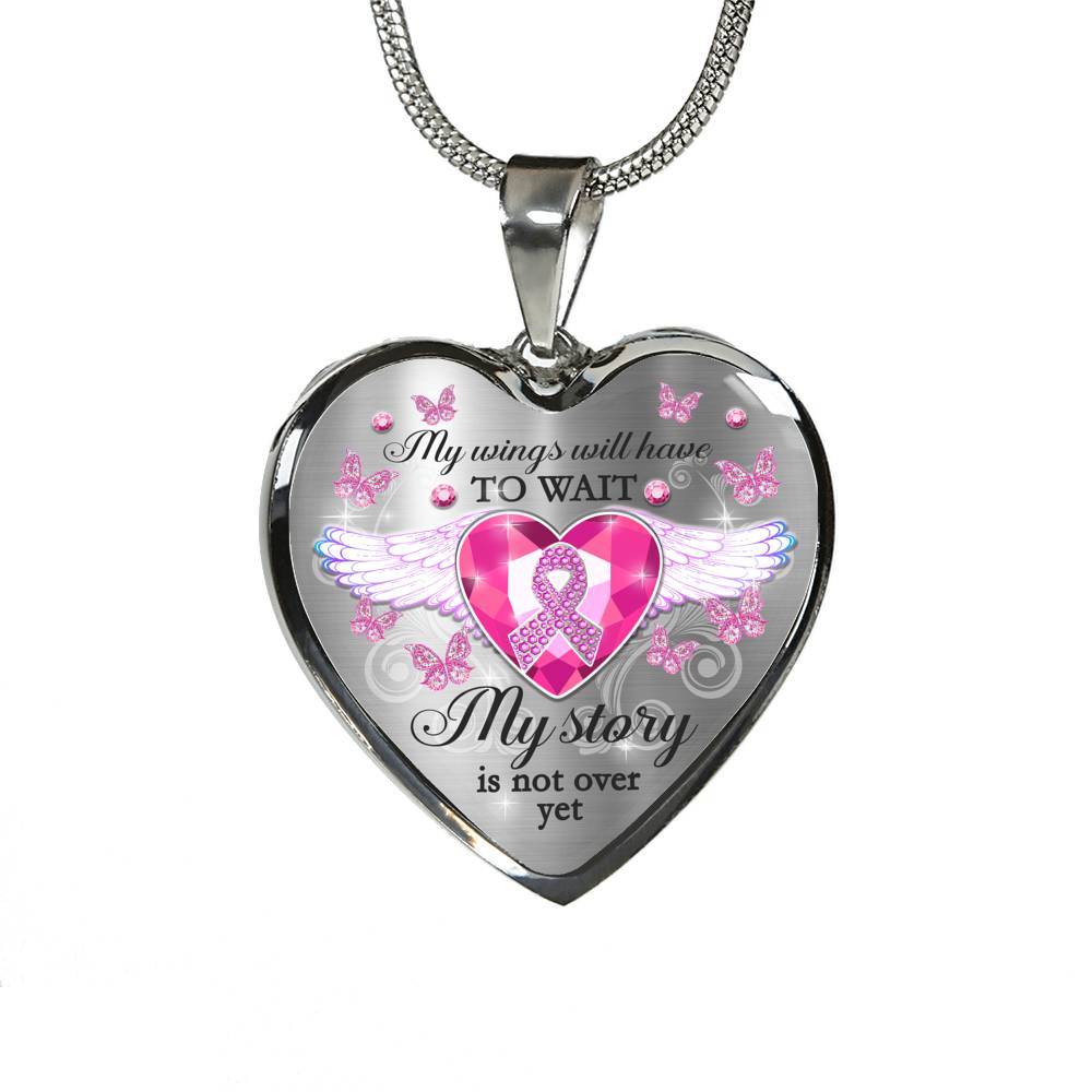 My Wings Will Have To Wait My Story Is Not Over Yet Breast Cancer Awareness Luxury Heart Pendant Necklace - Heart Luxury Necklace (Silver) My Wings Will Have To Wait My Story Is Not Over Yet Breast Cancer Awareness Luxury Heart Pendant Necklace - Heart Luxury Necklace (Silver)