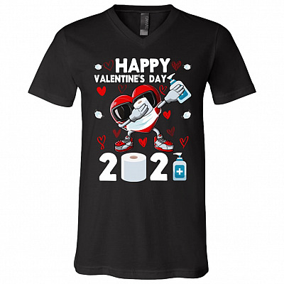 Happy Valentine's Day 2021, Black, V-Neck T-Shirt