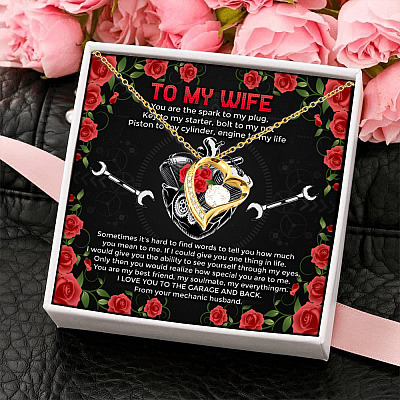 Alternative view of To My Wife You Are The Spark To My Plug Key To My Starter Mechanic Husband Forever Love Heart Pendant Necklace