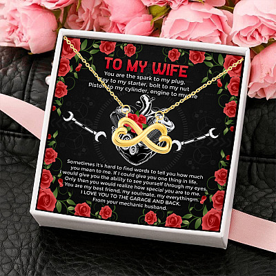 Alternative view of To My Wife You Are The Spark To My Plug Key To My Starter Mechanic Husband Infinity Heart Pendant Necklace
