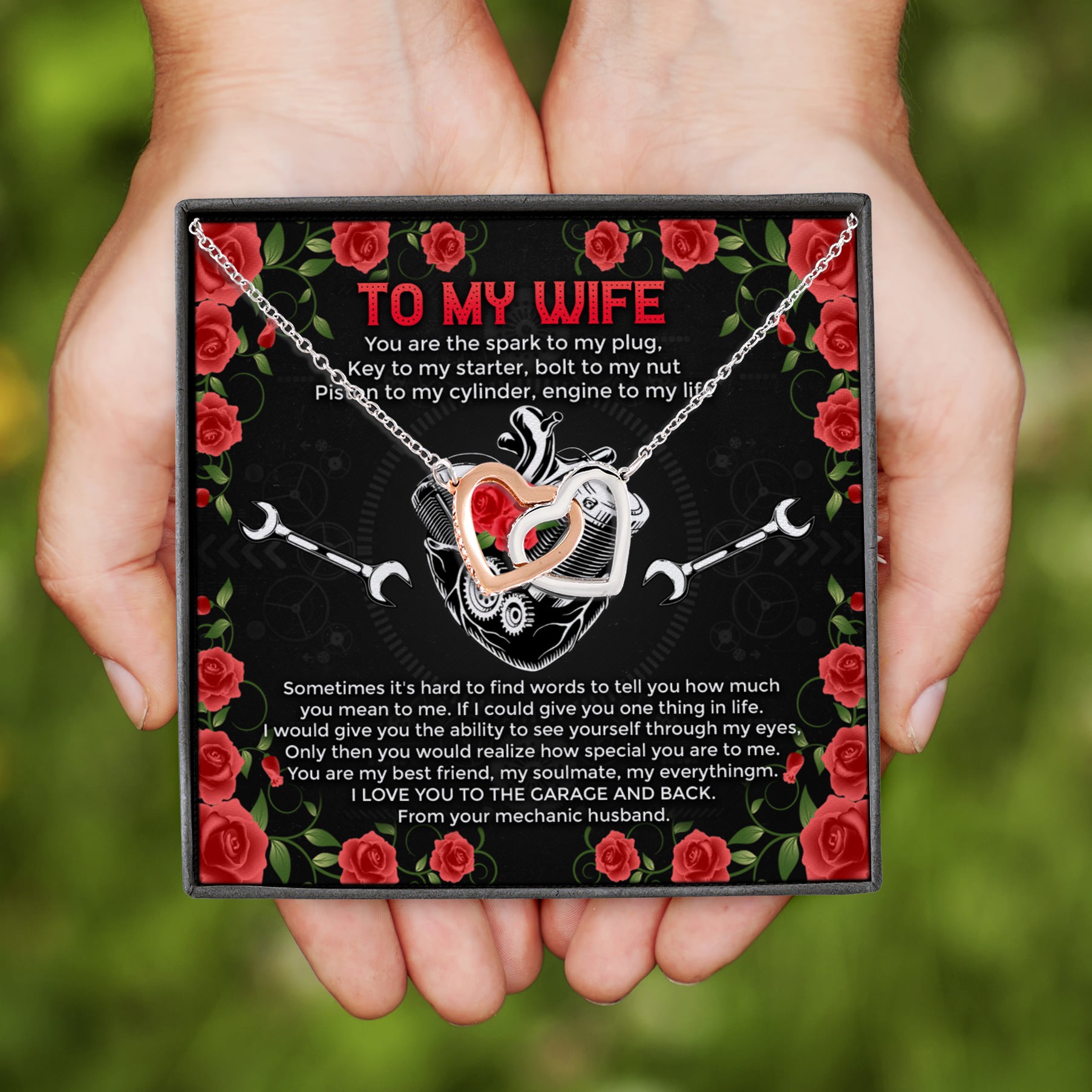 13Th. Mechanic Husband - Message Card (7) Interlocking Hearts Necklace